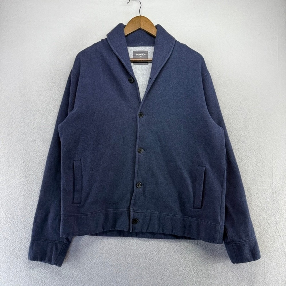 Bonobos Sweater Men's Large Blue Cardigan Shawl Collar Slim Fit Cotton Pockets
